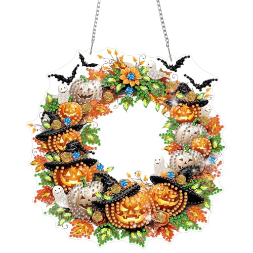MAXBYE Halloween Wreath Diamond Art Kits for Adults Hanging Ornament, DIY Special Crystal Diamond Painting kit, Double Sided Painting Kits for Beginners Wall Home Decoration 8×8 Inch, Halloween - color: Xsl069