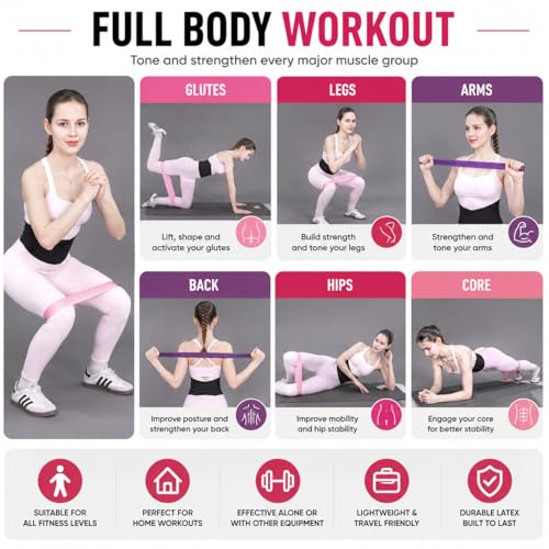 Resistance Bands Set, 5 Mini Loop Exercise Bands for Legs, Glutes, Hips and Ankles, Home Workout, Yoga and Travel Fitness for Women and Men