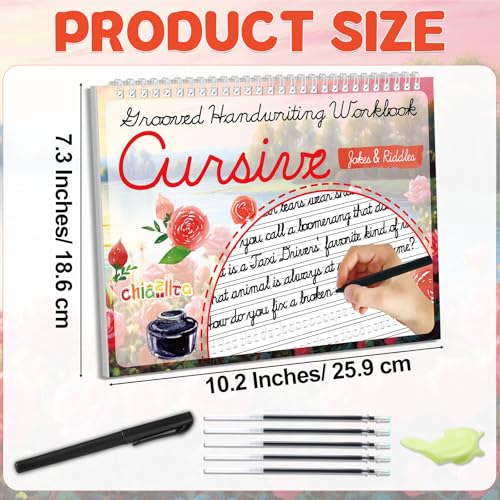 chiazllta Grooved Cursive Handwriting Workbook with Disappearing Ink Pens Magic Reusable Grooved Cursive Writing Practice for Beginners Kids Kickoff Workbook Homeschooling Supplies (Jokes & Riddles) - style: Jokes & Riddles