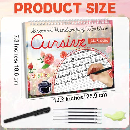 chiazllta Grooved Cursive Handwriting Workbook with Disappearing Ink Pens Magic Reusable Grooved Cursive Writing Practice for Beginners Kids Kickoff Workbook Homeschooling Supplies (Jokes & Riddles) - style: Jokes & Riddles