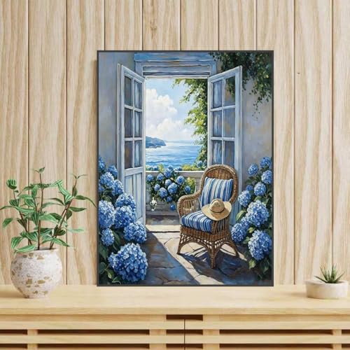 mrpwnle Hydrangea Diamond Art Kits for Adults Seaside Diamond Painting Kit | Hydrangea Diamond Art Painting Kits for Adults Beginners, 5D Full Round Drill Diamond Dot Kit, Wall Decor Gift 11.8x15.7 Inch - color: Hydrangea, size: 11.8x15.7in(30x40cm)
