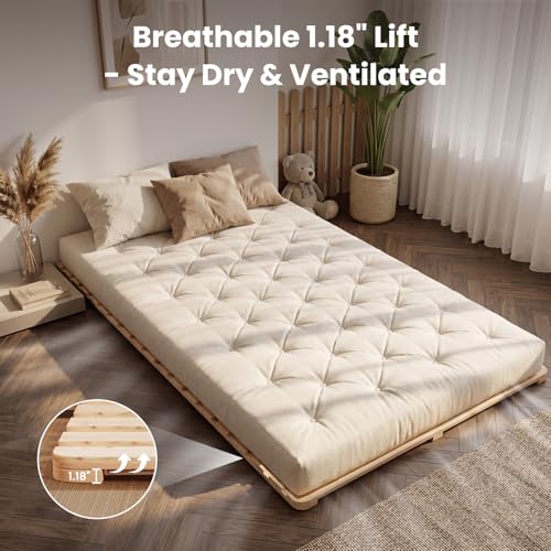 Floor Bed Frame, Foldable Japanese Tatami Bed Frame for Futon Mattress | Solid Wood Slats , Breathable, Moisture-Proof, Bed Plate for Floor Sleeping Bedding, Standard Twin: 75" x 38" - size: Twin: 75" x 38"