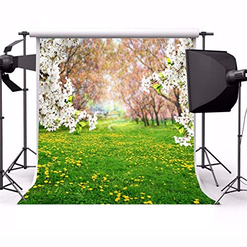 AOFOTO 5x5ft Spring Scenic Backdrop Sweet White Cherry Flowers Photography Background Meadow Floral Blossoms Garden Florets Grassland Park Flower Trees Kid Baby Portrait Photo Shoot Studio Props Vinly - size: 5x5ft