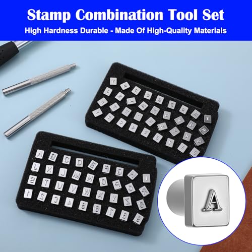 75 Pcs Leather Stamping Tools, Leather Carving Tools, Letters and Numbers Patterns, Leathers Carving Mallet, Leathercraft Stamping Tool Geometric for Leathers Working