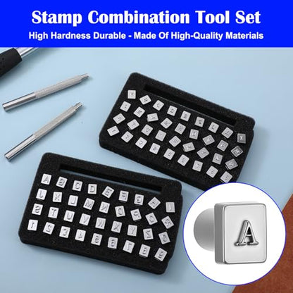 75 Pcs Leather Stamping Tools, Leather Carving Tools, Letters and Numbers Patterns, Leathers Carving Mallet, Leathercraft Stamping Tool Geometric for Leathers Working