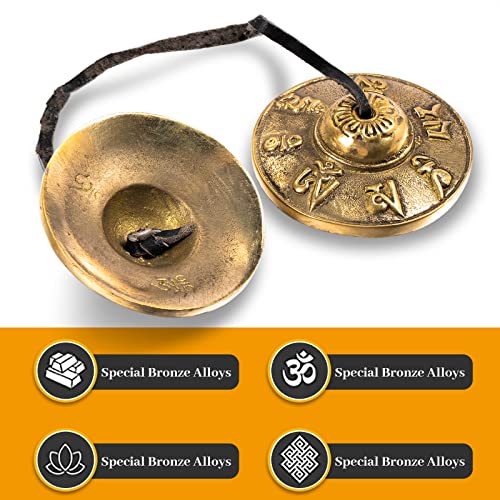 Boao Tingsha Meditation Bell with Bag,Om Mane Padme Hum Symbols Embossed - color: Om Mane Padme Hum Symbols Embossed