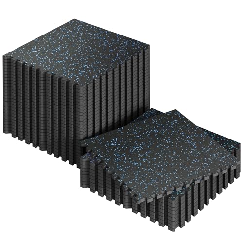 SUPERJARE 0.56'' Thick 144 Sq Ft Rubber Top Gym Flooring for Home Gym | High Density Gym mat with Upgraded Rubber Top, 36 Pcs Interlocking EVA Foam Exercise Equipment mat, Workout Mat, Black/Blue - color: Black/Blue, size: 36 Tiles (144 Sq Ft)