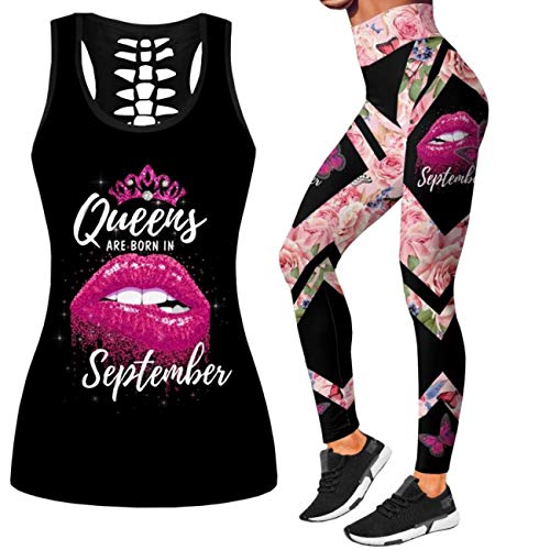 Women’s Sugar Skull Yoga Outfits for Women 2 Piece Sets, Summer Tank Tops Leggings Workout Activewear for Girls - color: Black-g, size: X-Large