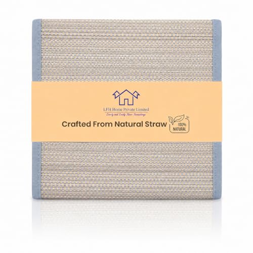 LFH Home Handmade Straw Yoga Mat For Exercise, Workout, Fitness - Perfect Heavy Quality Eco Friendly Natural Straw Reversible Yoga Mat for Men & Women - 72x24 Inch - color: Lt. Grey