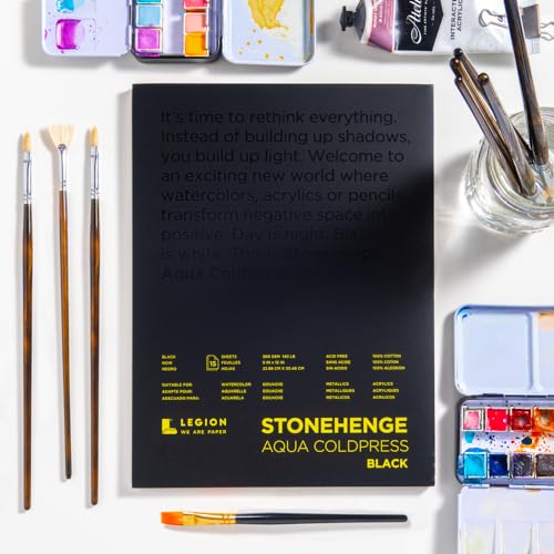 Stonehenge Aqua Black Medium Weight Pad, 140lb, Coldpress, 8 x 10 Inches, 15 Sheets for Wet and Dry Media - size: 8 x 10