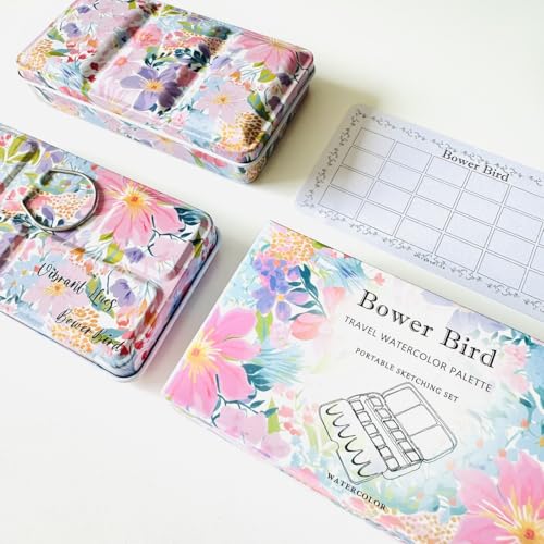 Bower Bird Travel Watercolor Palette,Portable Ceramic Palette,Empty Paint Palette,Small Travel Metal Paint Boxwith Porcelain Palette (24Well) - size: 24Well
