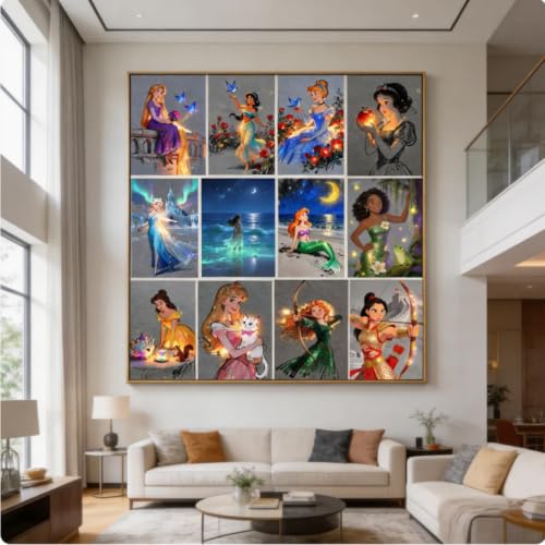 12 Pack Glowing Diamond Art Kits for Adults, Disiney Glowing Princess Diamond Painting Kit for Adults and Kids, Full Round Drill Diamond Art Paintings Diamond Dot Gem Art Home Wall Decor (Multicolor 1 - color: Multicolor 1