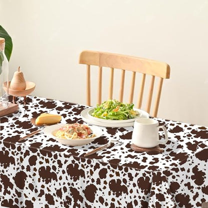 1Pc Cow Party Plastic Tablecloth 54 x 87 Inch Long Table Cover, Brown Cattle Party Tablecover for Farm Cow Theme Kids Baby Shower Birthday Dinner Picnic Kitchen Event - color: Brown Cow