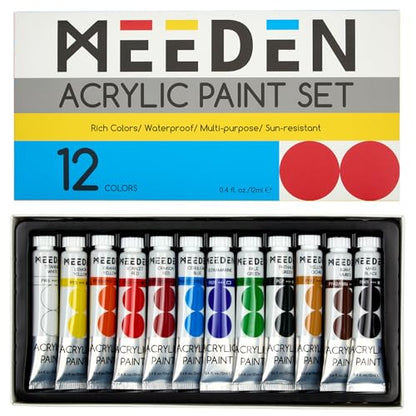 MEEDEN Beginners Acrylic Paint Set: 12 Colors 12ml/0.41 fl oz | Heavy Body Art Craft Paints - Non-Toxic Rich Pigment Hobbists Halloween Pumpkin Painting for Adults on Canvas Wood Fabric - color: 12 Colors