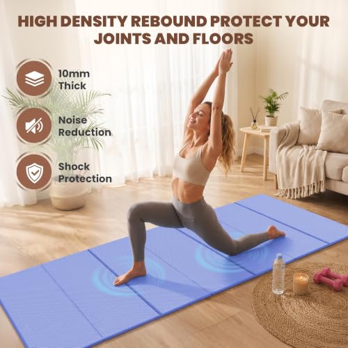 Stepwaver Foldable Fitness Yoga Mat, 0.4” (10 mm) Extra Thick -75” x 26” - color: Blue