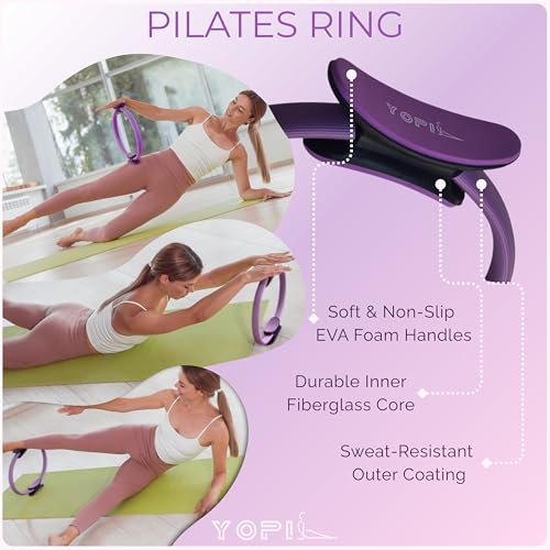 Pilates Ring, 12.6 Inch Fitness Circle for Women, Pilates Equipment for Home Workouts, Inner Thigh Exerciser, Core, Arm & Leg Toner, Magic Circle Exercise Ring with Soft EVA Foam Handles, Purple