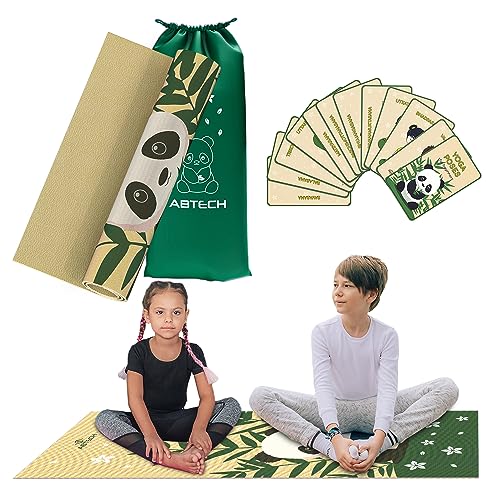Kids Yoga Mat Set - Comfortable Dinosaur Kid Yoga Mat Boy with 12 Yoga Cards, Storage Bag, Beige Play Mat Thick for Gymnastics Mat, Exercise Mat, No-Toxic and Non-Slip for Ages 3-12 - color: Panda