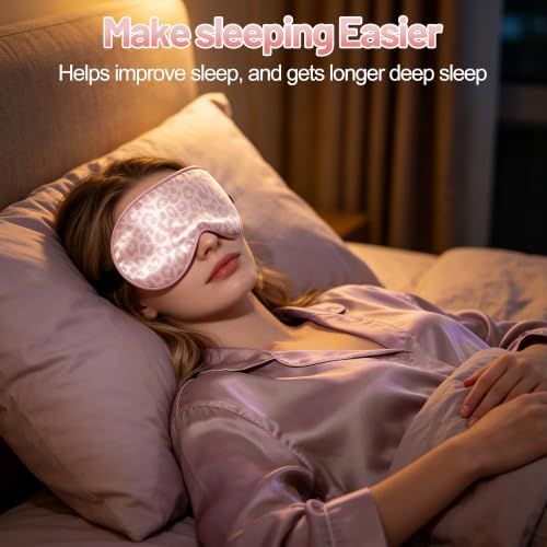 Silk Sleep Mask, Blackout Eye Mask for Sleeping with Adjustable Strap - color: Pink Leopard
