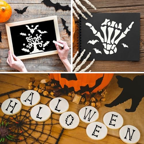 80 Pcs 4 x 4 Inch Halloween Stencils for Painting on Wood, Reusable Happy Pumpkin Spider Web Stencil DIY Ornaments Ghost Paint Template Set for Wall Door Home Decor - style: Halloween