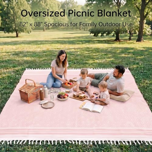 Yongoes Turkish Beach Towel Blanket Oversized 82x88 Pink Boho - color: Pink, size: Extra Large 82"x88"（208x224cm）