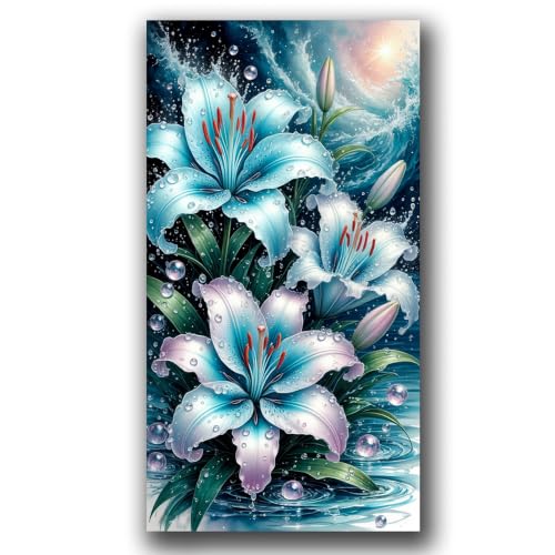KUFWKEY Lily Flowers Diamond Painting Kit,Diamond Art Kits for Adults | Floral Design, Water Drop Diamond Dots,Gem Painting,Diy Craft kits,Large size 15.7x27.5inch,Diamond Mosaic kits for Beginner - color: AM6229