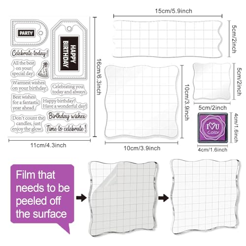 6 Pcs Clear Stamps for Birthday Card Making Supplies 20 Ink Pad | 3 Acrylic Stamp Block, Silicone Stamp with Birthday Word Candle Banner Cake Stamps for Crafting DIY Scrapbooking Journal - style: 29Pcs Celebrate Clear Stamps