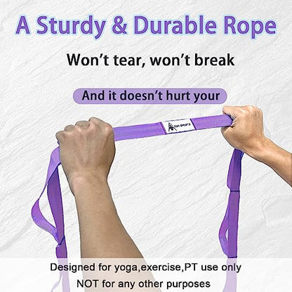Stretching Strap Yoga Strap with Loops for Physical Therapy, Non-Elastic - color: Purple+Black