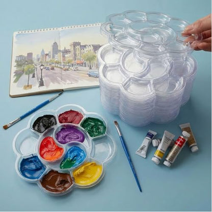Paint Tray Palettes, 50 Pack, One Time Use Plastic, Transparent 5.9 Inch | Mini Watercolor Painting Palettes for Students, Kids, Paint Holder, DIY Craft Class, Paintings - color: Transparent