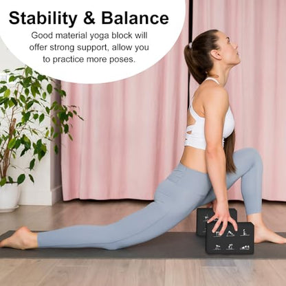 2 Yoga Block and 2 Yoga Strap Set,Non-slip EVA Foam Blocks, High Density Yoga Bricks with 6ft Strap, Supportive Latex-Free Yoga Block Accessories for Pilates - color: Black