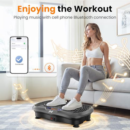 AXV Vibration Plate Fitness Platform Exercise Machine Body Vibrating Board | Curved Design Powerful 200W Bluetooth Oscillating Shake Plate for Lymphatic Drainage Recovery Whole Body Toning With Handles - color: BT.PRO.GRAY