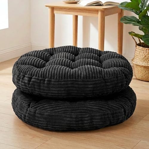 Large Floor Pillow for Adults, 22x22" Memory Foam Floor Cushion with Corduroy Cover, Round Floor Sitting Cushions for Meditation, Lounge,Seating for Yoga, Tatami Living Room (2, Round-Black) - color: Round-black