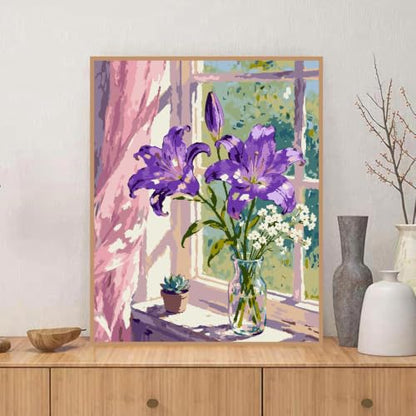ZRIZQ Paint by Numbers Kit for Adults Beginner,Purple Flowers,16x20 | Full set with wooden brushes,rolled canvas,rich paints.Calming activity.Beginner friendly.Just open and paint. - color: 16"X20"Rolled Canvas-Purple Flowers
