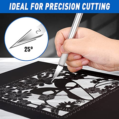 DIYSELF 100 Pack Hobby Knife Blades #2, Carbon Steel Replacement Blades | Carbon steel hobby knife blade refills and craft precision knife blades for detailed cutting - style: #2
