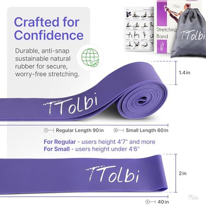 2-Pack Ballet Stretch Bands with Foot Mini Loop, Natural Rubber Dance Bands | Splits and flexibility training for kids, teens and adult dancers, gymnasts and cheerleaders, beginner guide and travel bag - color: Purple Regular
