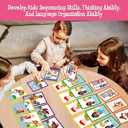 5-Scene Sequencing Cards, 80 Sequence Card Game for Preschool, Kids Learning Order and Logic, Speech Therapy Materials for Autism, Early Learning Activity-Storytelling, Social Skills,Sentence Building - style: 5-Scene