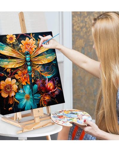 Blissroot Framed Paint by Numbers Kit for Adults Beginner&Kids Ages 8-12, 12x12inch Dragonfly Paint by Numbers with Frame, Large Flower Dragonflies Paint by Number Framed Canvas (Without Easel) - color: BR020F, size: 12"x12"