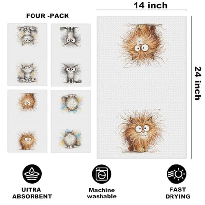 Jztco 4 Pcs Cute Cat Kitchen Towels, Funny Cats Gifts Hand Tea Towel - color: Multi 1562