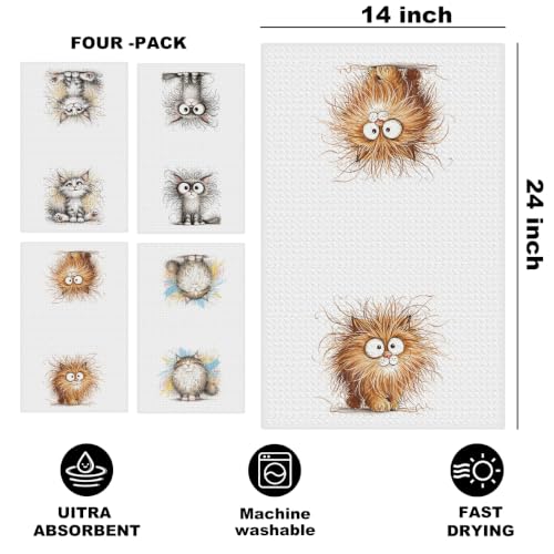 Jztco 4 Pcs Cute Cat Kitchen Towels, Funny Cats Gifts Hand Tea Towel - color: Multi 1562