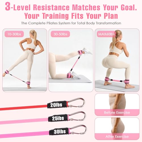 Pilates Kit, Pilates Equipment for Home Workouts, Home Pilates Essentials Kit for Women with Pilates Ring and Ball Set, Socks, Ankle Resistance Bands with Cuffs, Resistance Band and Massage Ball - color: Pink