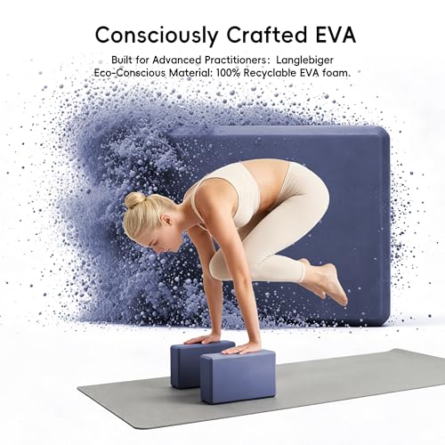 High Density EVA Yoga Blocks 2 Pack, 280g Pro-Level Exercise Brick (46-50 Shore C Firmness), Odor-Free & Non-Slip Foam Props for Yoga, Pilates & Stretching - color: dark blue