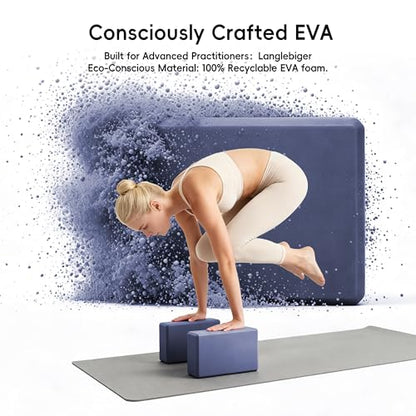 High Density EVA Yoga Blocks 2 Pack, 280g Pro-Level Exercise Brick (46-50 Shore C Firmness), Odor-Free & Non-Slip Foam Props for Yoga, Pilates & Stretching - color: dark blue