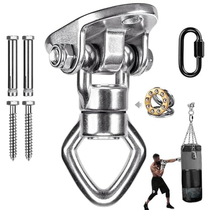 Swing Hanger Ceiling Mount with Double Bearing Hanging Chair Hanger 900 LB Capacity Stainless Steel Hammock Hardware 360° Swing Hook for Aerial Silks, Punching Bag, Hanging Chair, Gymnast Ring - color: 2 Holes Base Silver Swing Hanger