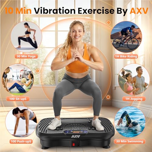 AXV Vibration Plate Fitness Platform Exercise Machine Body Vibrating Board | Curved Design Powerful 200W Bluetooth Oscillating Shake Plate for Lymphatic Drainage Recovery Whole Body Toning With Handles - color: SLIM.BLACK