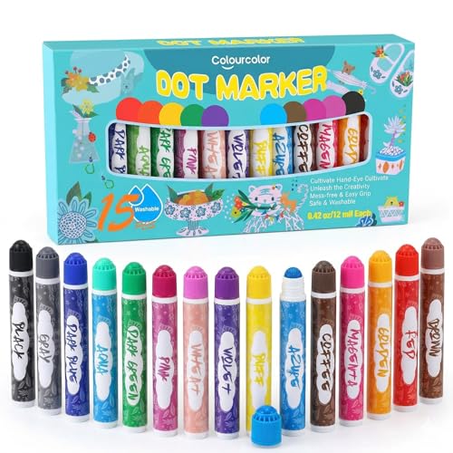 Colourcolor 15 Colors Dot Markers, Washable Markers Pens for Toddlers, Bingo Daubers Supplies Kids Preschool Children, Non Toxic Water-Based Art Drawing Paint - color: 15 Colors