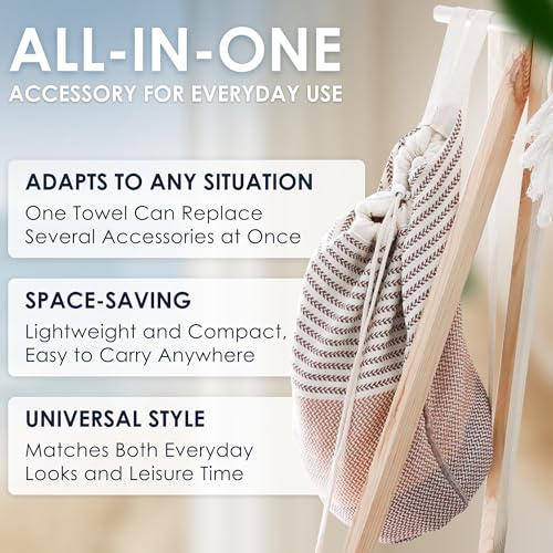 ATANI Turkish Beach Towel, Converts to a Bag, Oversized 100% Cotton Bath Towels Lightweight Quick-Dry Beach Blanket for Travel, Picnic, Camping, Yoga and Pool (Brown, 71 inc x 39 inc) - color: Brown, size: 71 inc x 39 inc