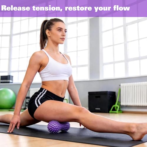 Peanut Shape PVC Hard Spiky Massage Ball Trigger Point Deep Tissue Massaging Hand Foot Massager Roller Ball Tension Muscle Relax - 2 Pack, Purple (Purple)