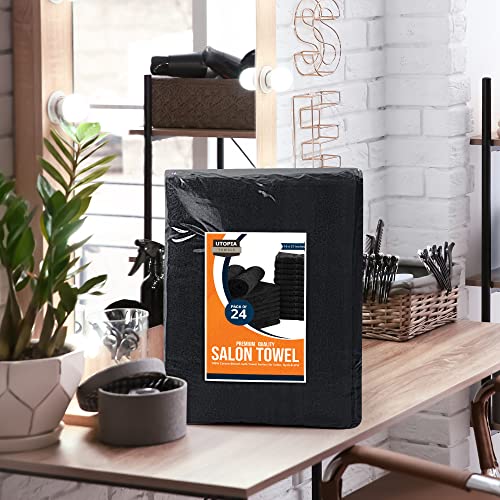 Utopia Towels Cotton Bleach Proof Salon Towel 16 by 27 inches, Bleach Safe Gym 100% Cotton Hand Towel, 48 Pack, Black - color: Black, size: 48 Pack