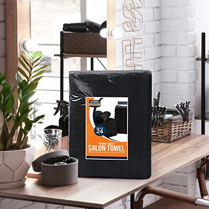 Utopia Towels Cotton Bleach Proof Salon Towel 16 by 27 inches, Bleach Safe Gym 100% Cotton Hand Towel, 48 Pack, Black - color: Black, size: 48 Pack