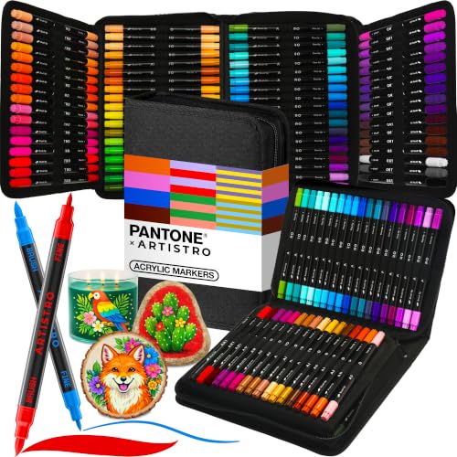 ARTISTRO Acrylic Paint Markers, Dual-Tip Paint Pens, Black 72 Pack | Brush & Fine Precision Tips, Painting & Calligraphy, Multisurface for Fabric, Rock, Glass Painting, Wood, DIY, Craft, Canvas - color: Black 72 Pack