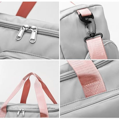 Suruid Gym Bag with Shoe Compartment, Sports Duffle Bag for Women, Pgray - color: Gray Pink